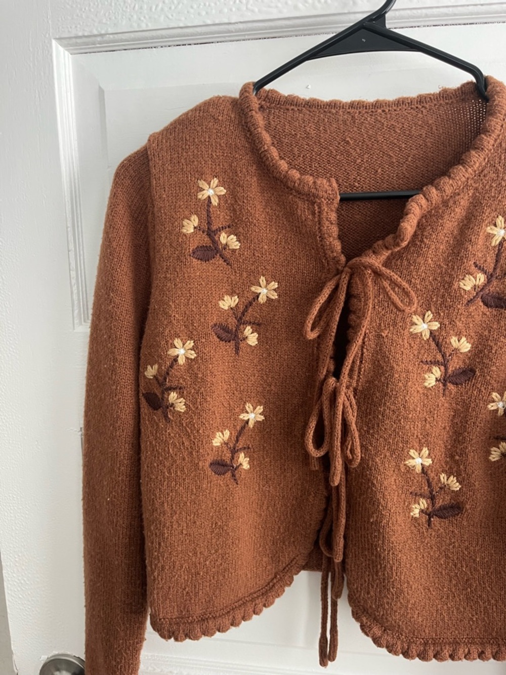 Cider Embroidered Tie-Front Sweater Cardigan - Picture 2 of 3